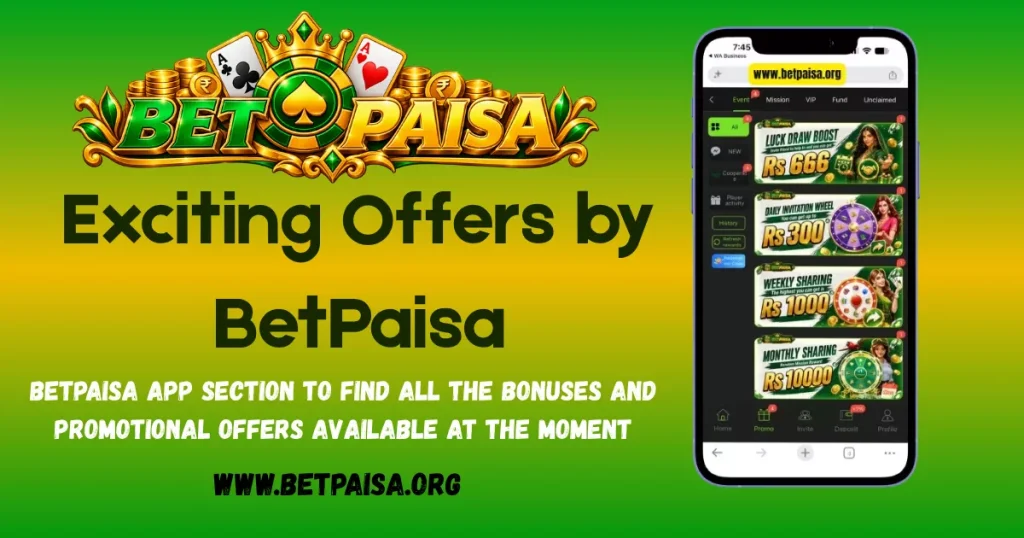 The Interface of all the Offers and Bonuses by Betpaisa for its users